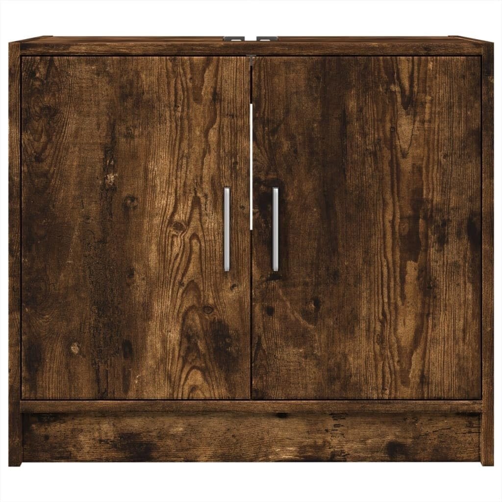Smoked Oak Bathroom Sink Cabinet – 2 Door Under Sink Storage Unit 63x55cm - Kwikley