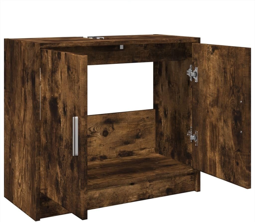 Smoked Oak Bathroom Sink Cabinet – 2 Door Under Sink Storage Unit 63x55cm - Kwikley