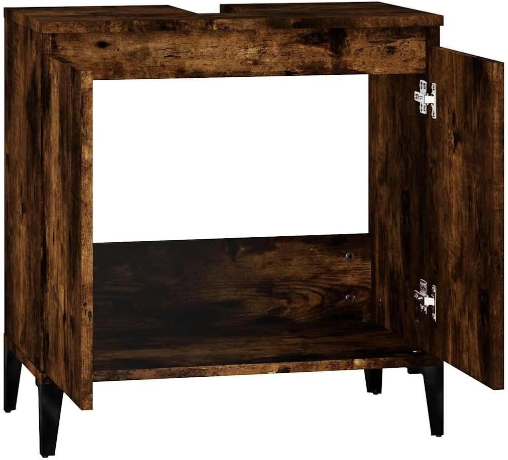 Smoked Oak Bathroom Sink Cabinet | 58x33x60cm Under Sink Storage Unit - Kwikley