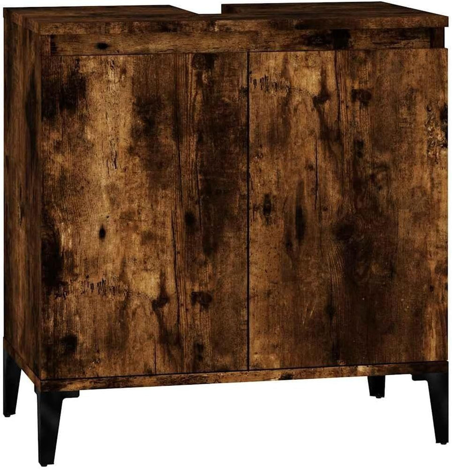 Smoked Oak Bathroom Sink Cabinet | 58x33x60cm Under Sink Storage Unit - Kwikley