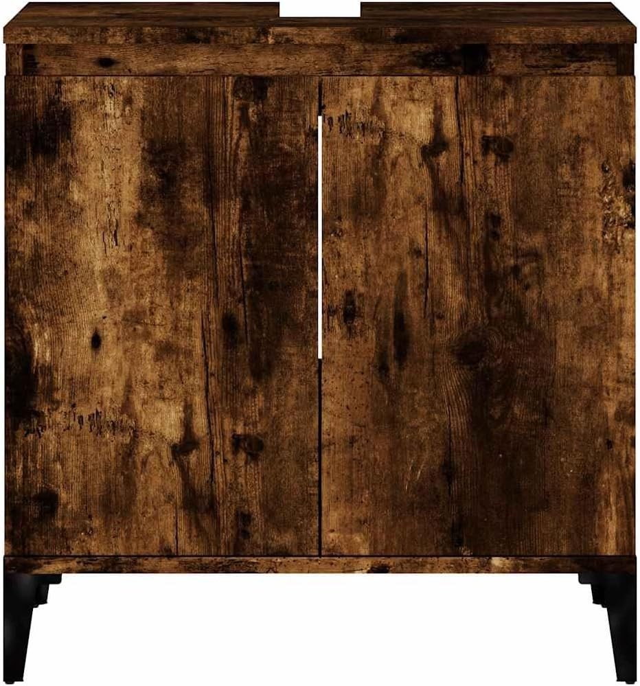 Smoked Oak Bathroom Sink Cabinet | 58x33x60cm Under Sink Storage Unit - Kwikley