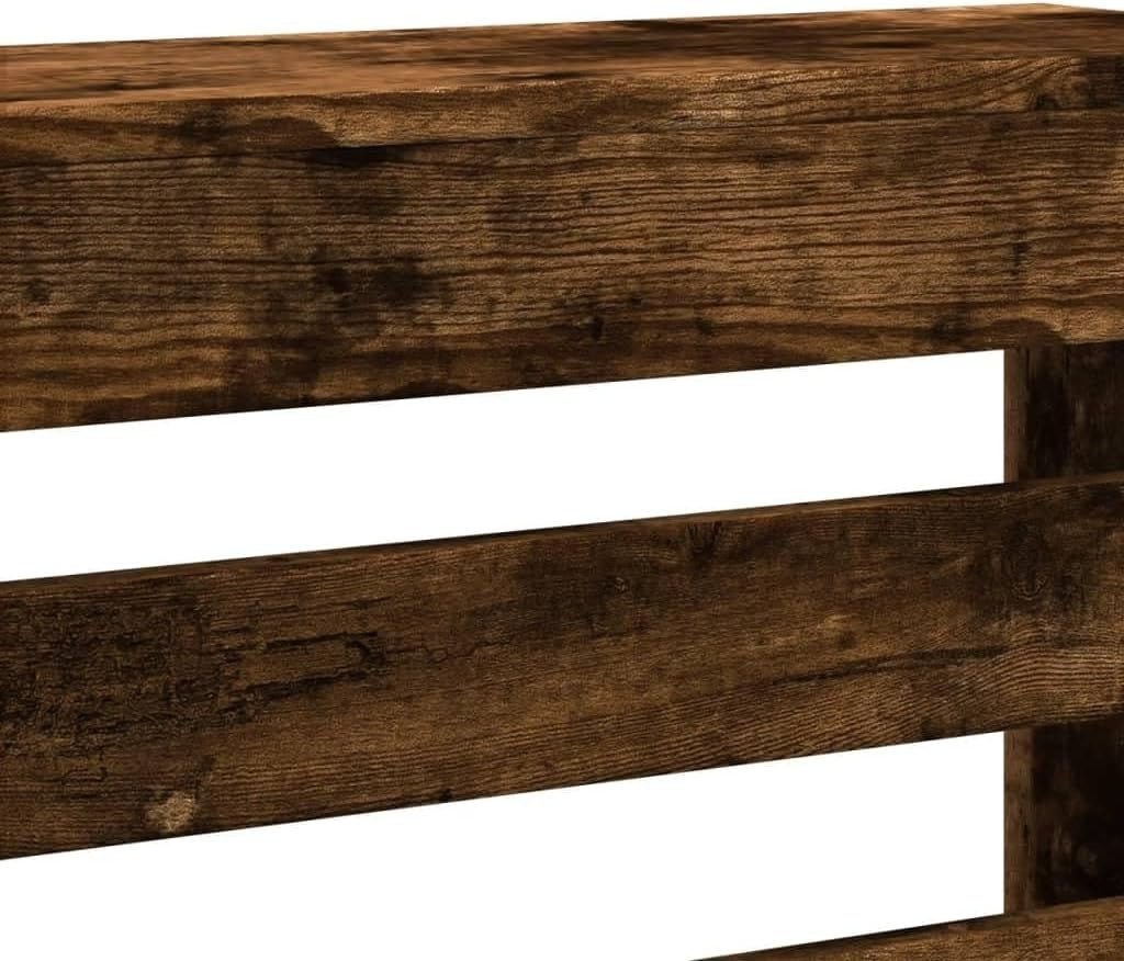 Smoked Oak Radiator Cover Modern Slatted Heater Cabinet Shelf Brown Wood - Kwikley
