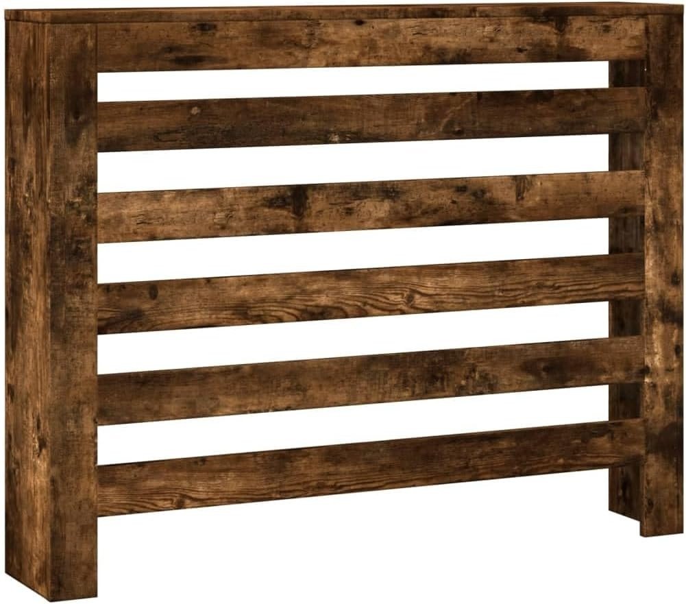 Smoked Oak Radiator Cover Modern Slatted Heater Cabinet Shelf Brown Wood - Kwikley