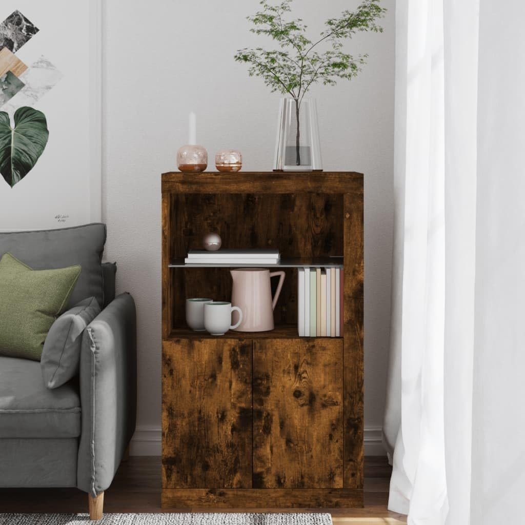 Smoked Oak Sideboard with LED Lights – Spacious Storage Cabinet - Kwikley