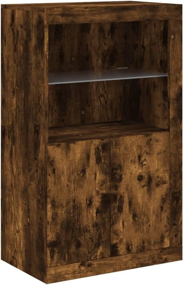 Smoked Oak Sideboard with LED Lights – Spacious Storage Cabinet - Kwikley