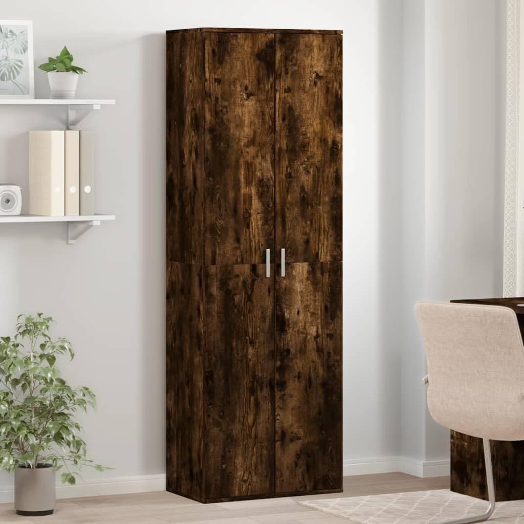 Smoked Oak Tall Storage Cabinet 60x35x180cm – 2 Door Modern Cupboard - Kwikley