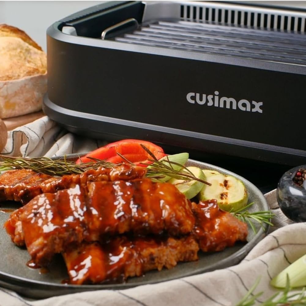 Smokeless Electric Indoor Grill & Griddle 1500W Non - Stick Plate with Glass Lid - Kwikley