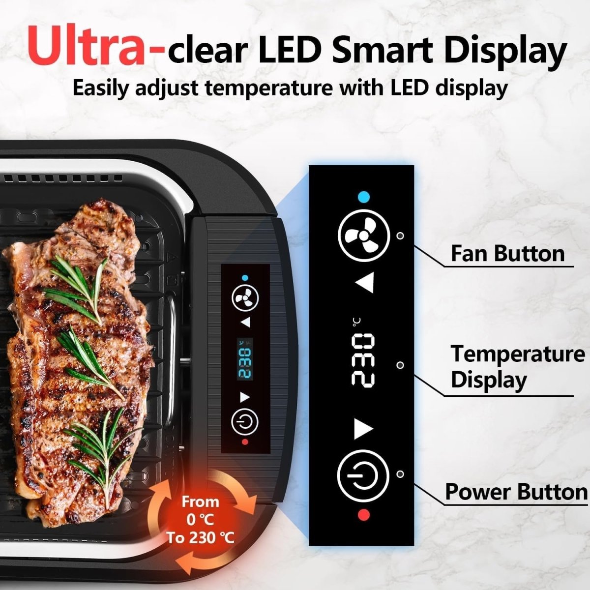 Smokeless Electric Indoor Grill & Griddle 1500W Non - Stick Plate with Glass Lid - Kwikley
