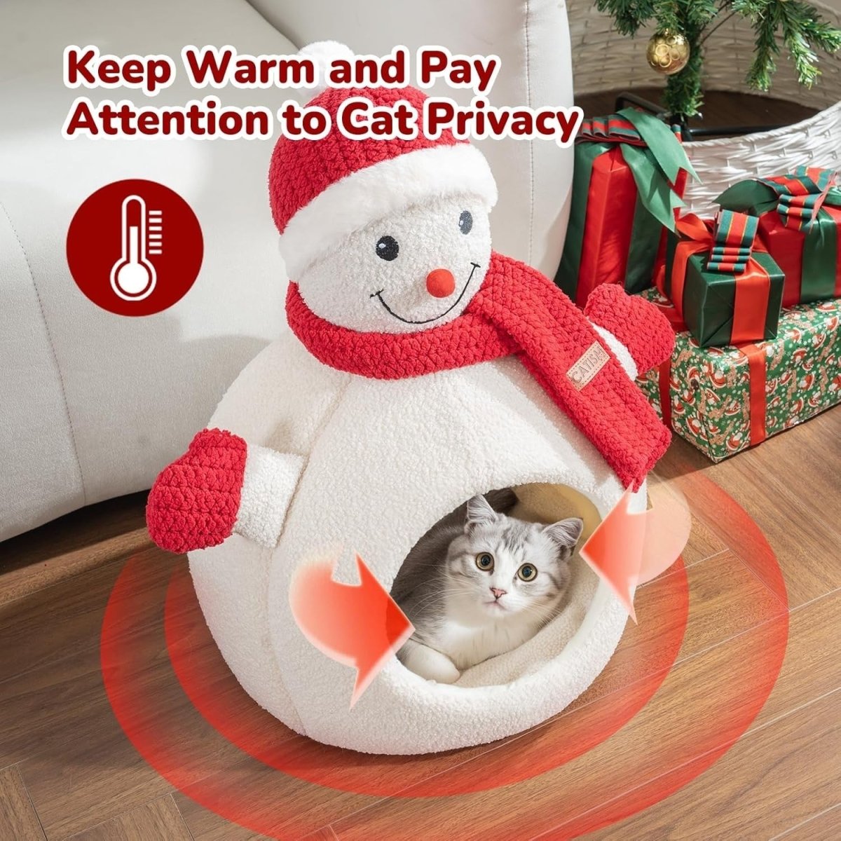 Snowman Cat Cave Bed Plush Igloo Washable Non Slip Pet House Indoor - Kwikley
