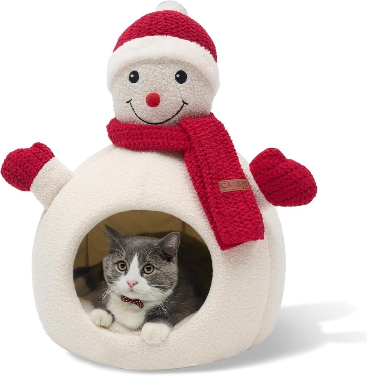 Snowman Cat Cave Bed Plush Igloo Washable Non Slip Pet House Indoor - Kwikley