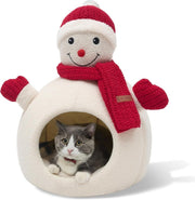 Snowman Cat Cave Bed Plush Igloo Washable Non Slip Pet House Indoor - Kwikley