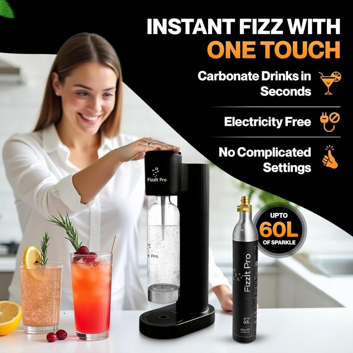 Soda Maker Machine One - Touch Sparkling Water Kit BPA - Free Bottle CO2 - Kwikley