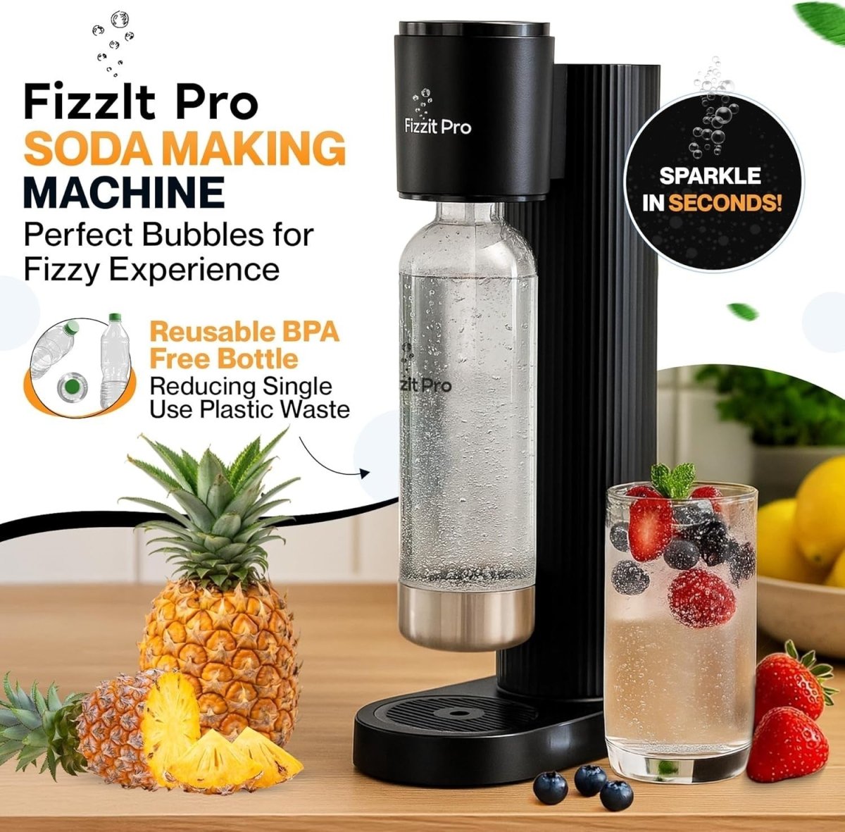 Soda Maker Machine One - Touch Sparkling Water Kit BPA - Free Bottle CO2 - Kwikley