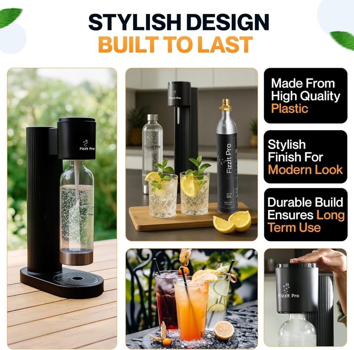 Soda Maker Machine One - Touch Sparkling Water Kit BPA - Free Bottle CO2 - Kwikley