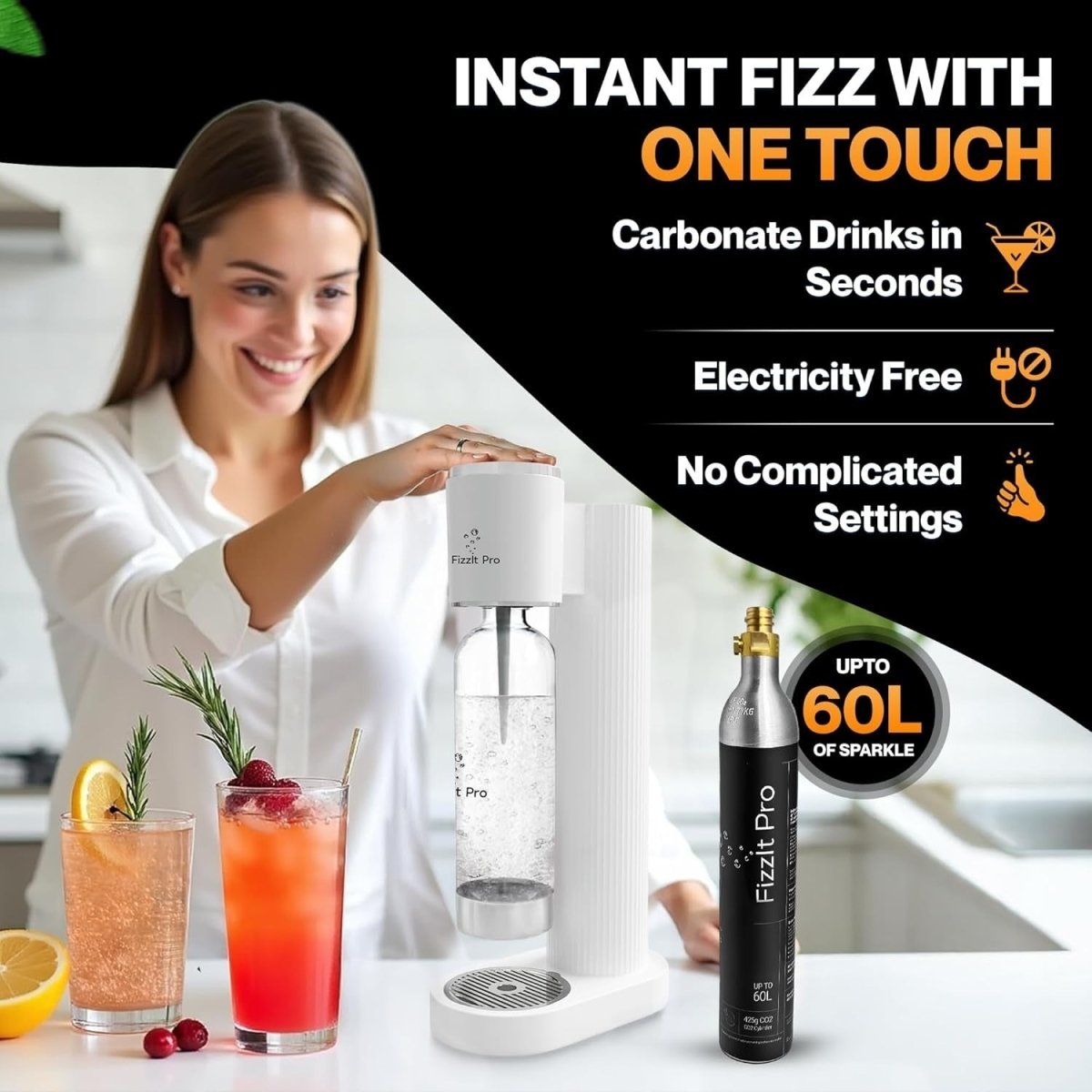 Soda Water Maker Machine Starter Kit BPA - Free Bottle CO2 No Power - Kwikley