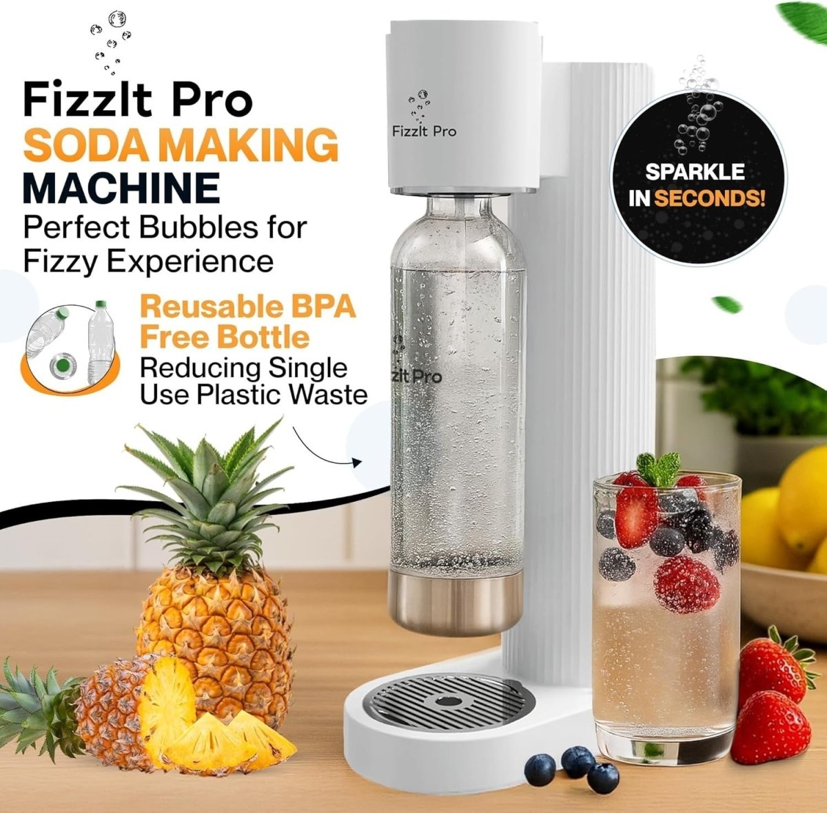 Soda Water Maker Machine Starter Kit BPA - Free Bottle CO2 No Power - Kwikley