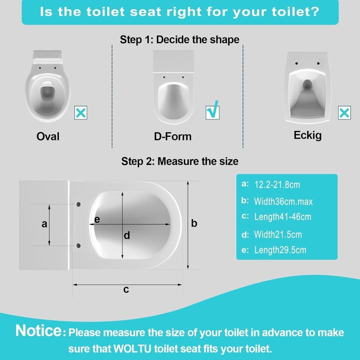 Soft Close D - Shape Toilet Seat Quick Release Adjustable Hinges White 12.2 - 21.8cm - Kwikley