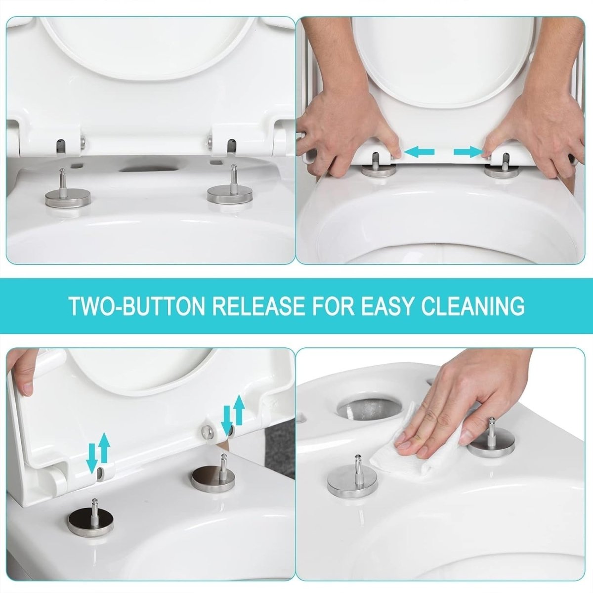 Soft Close D - Shape Toilet Seat Quick Release Adjustable Hinges White 12.2 - 21.8cm - Kwikley