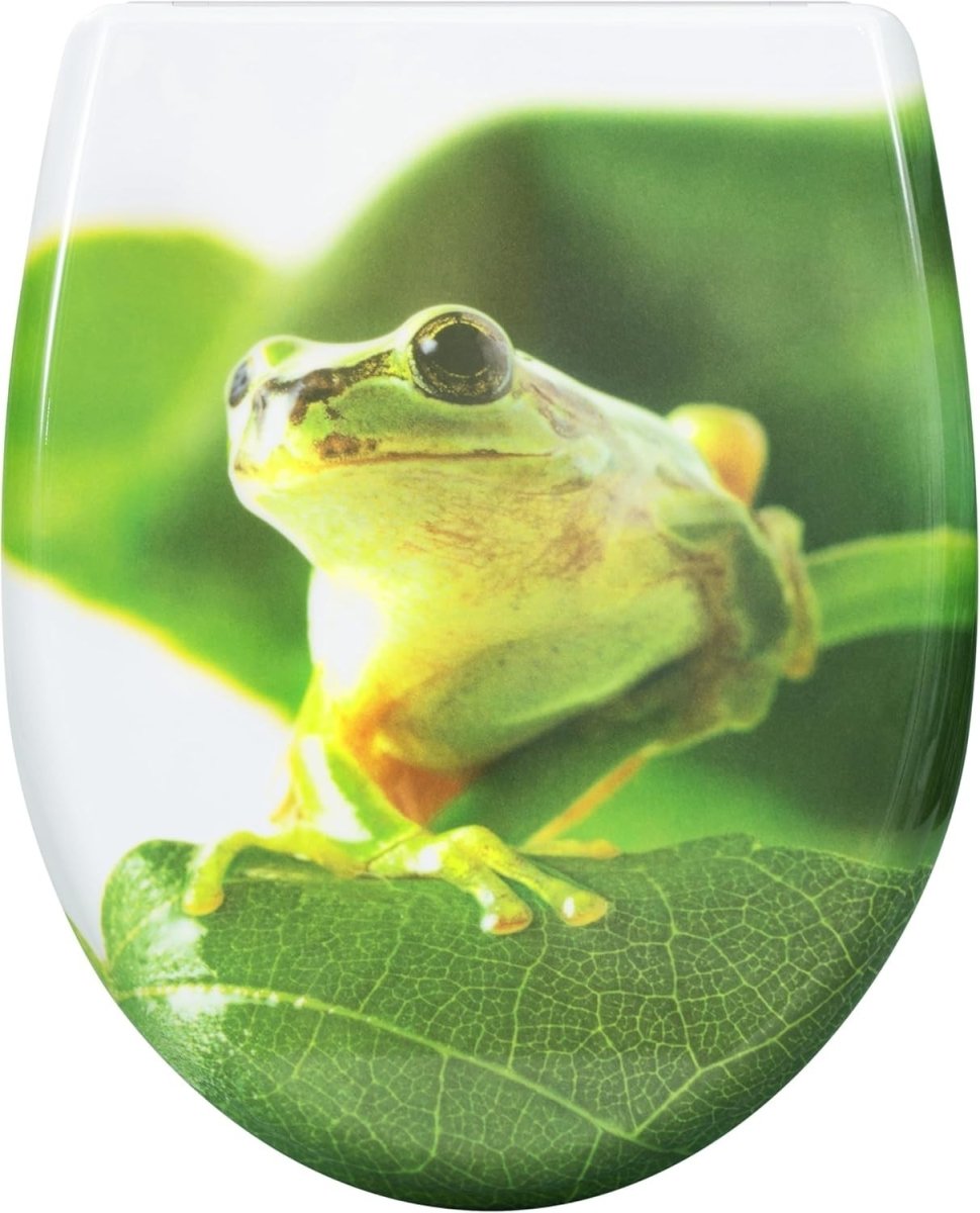 Soft Close O - Shaped Toilet Seat Quick Release Duroplast Green Frog Print - Kwikley