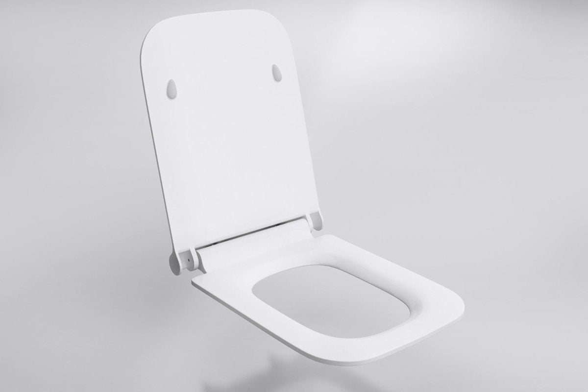 Soft Close Square Toilet Seat Ultra Slim Quick Release Thermoset 352x444mm - Kwikley