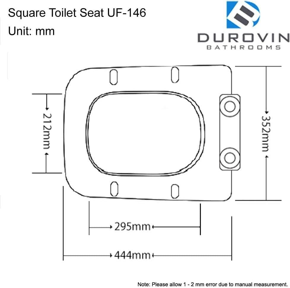 Soft Close Square Toilet Seat Ultra Slim Quick Release Thermoset 352x444mm - Kwikley