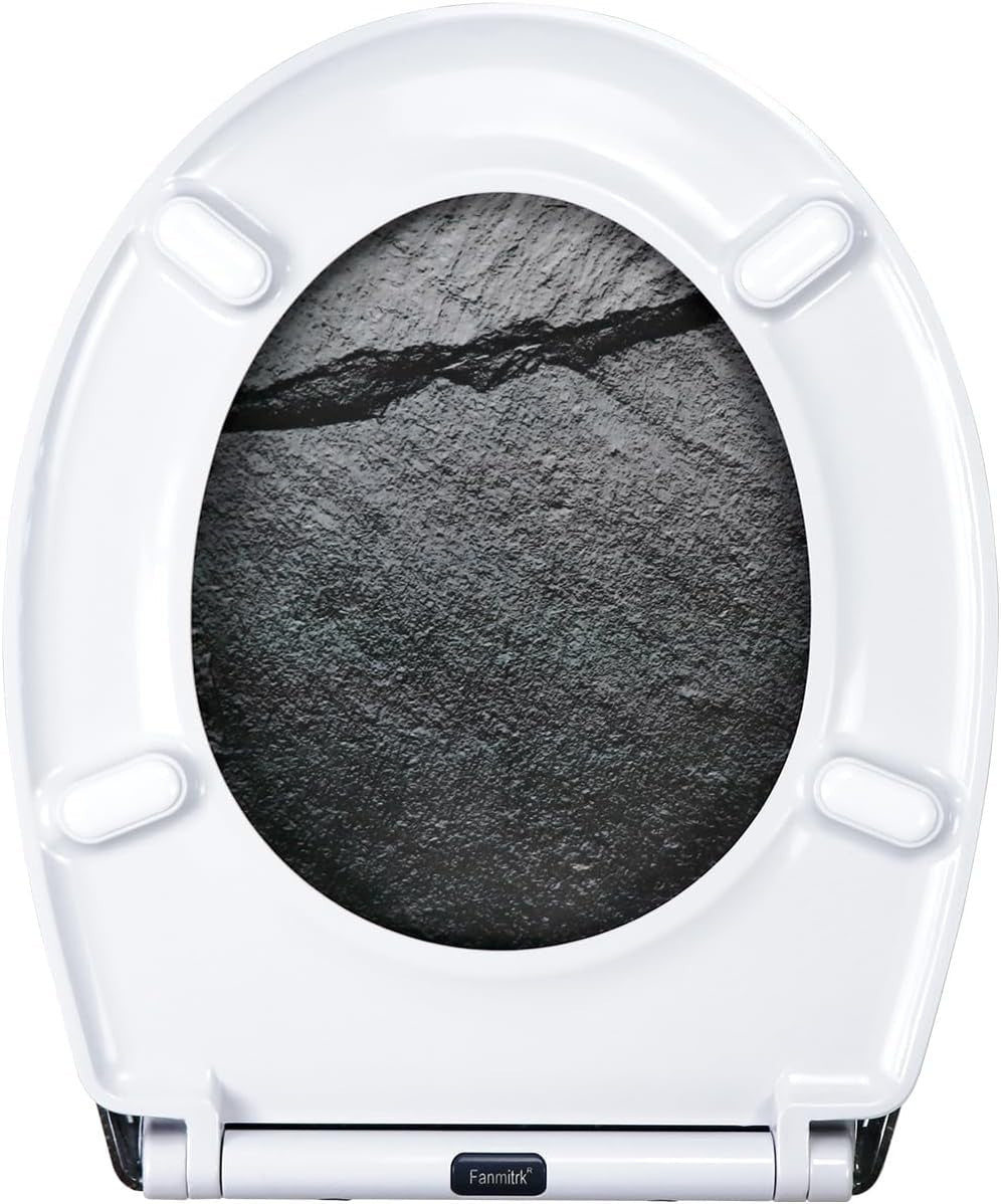 Soft Close Toilet Seat Duroplast Quick Release Top Fix Black Marble 45x37cm - Kwikley