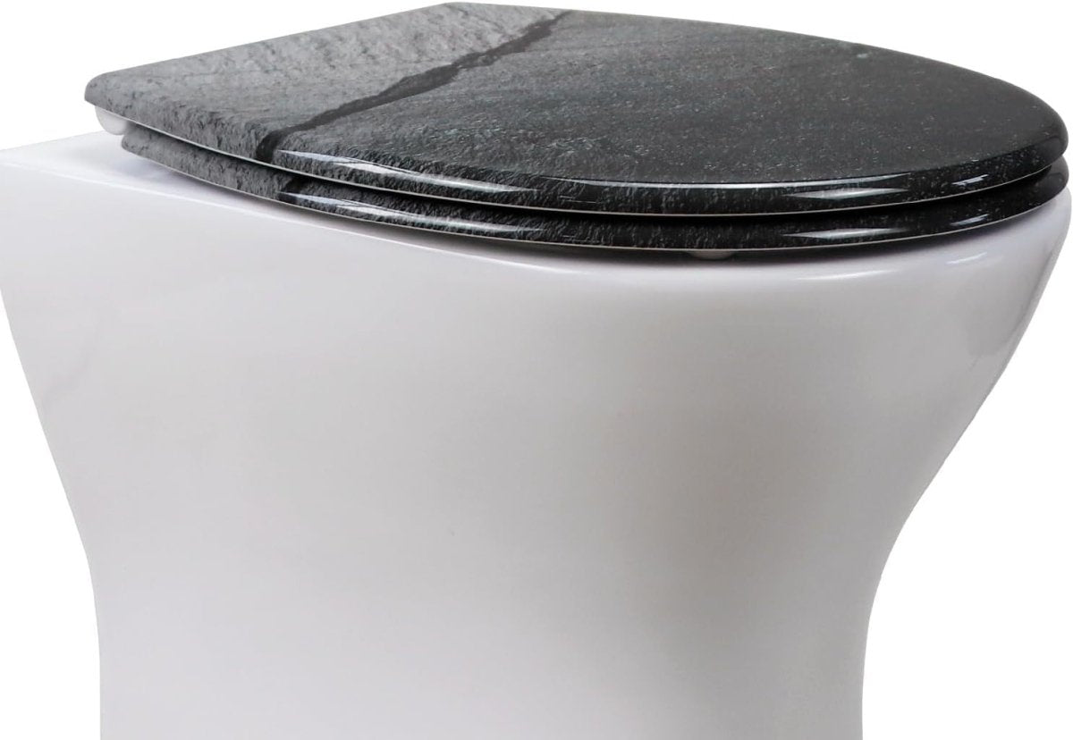 Soft Close Toilet Seat Duroplast Quick Release Top Fix Black Marble 45x37cm - Kwikley