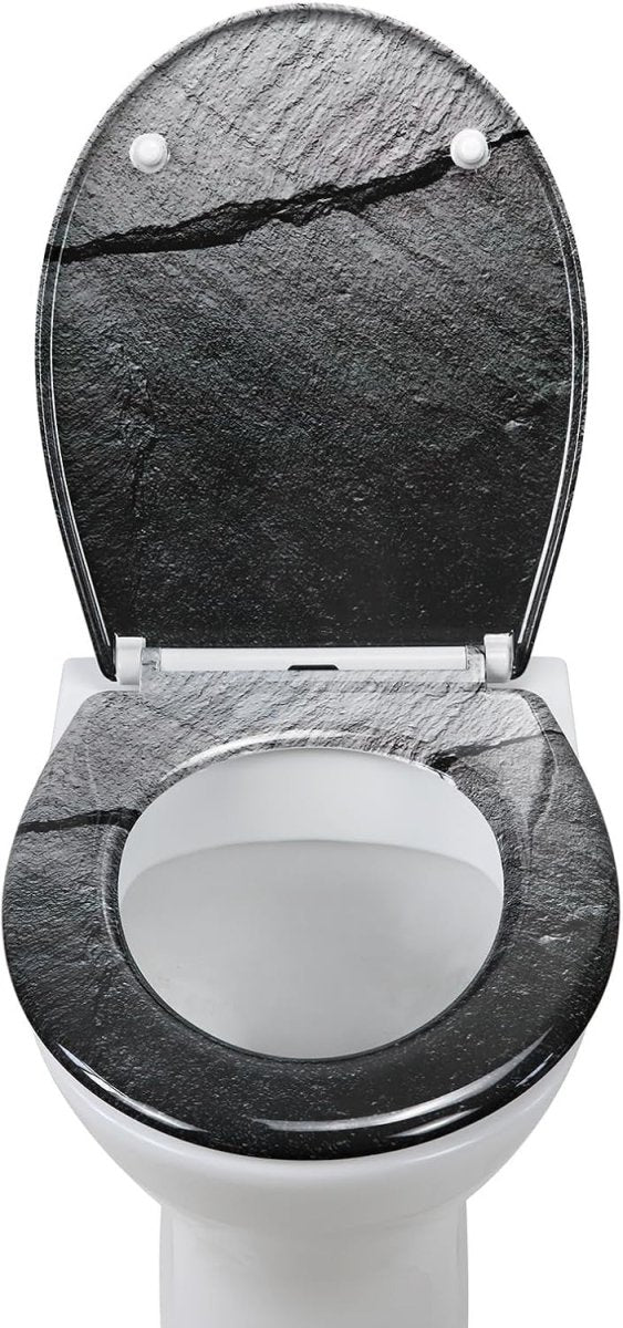 Soft Close Toilet Seat Duroplast Quick Release Top Fix Black Marble 45x37cm - Kwikley