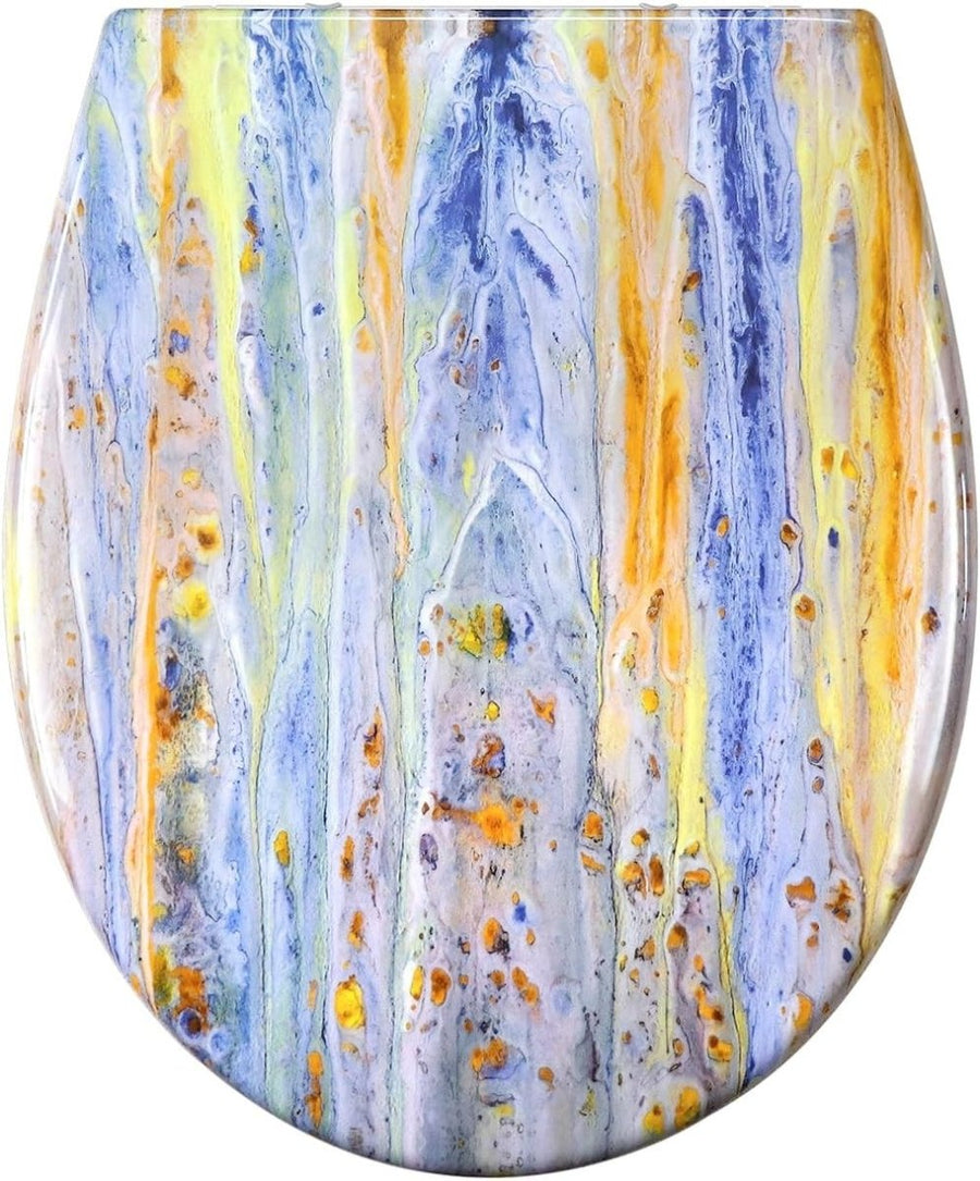 Soft Close Toilet Seat Duroplast Quick Release Top Fix Colourful Patterns 45x37 - Kwikley