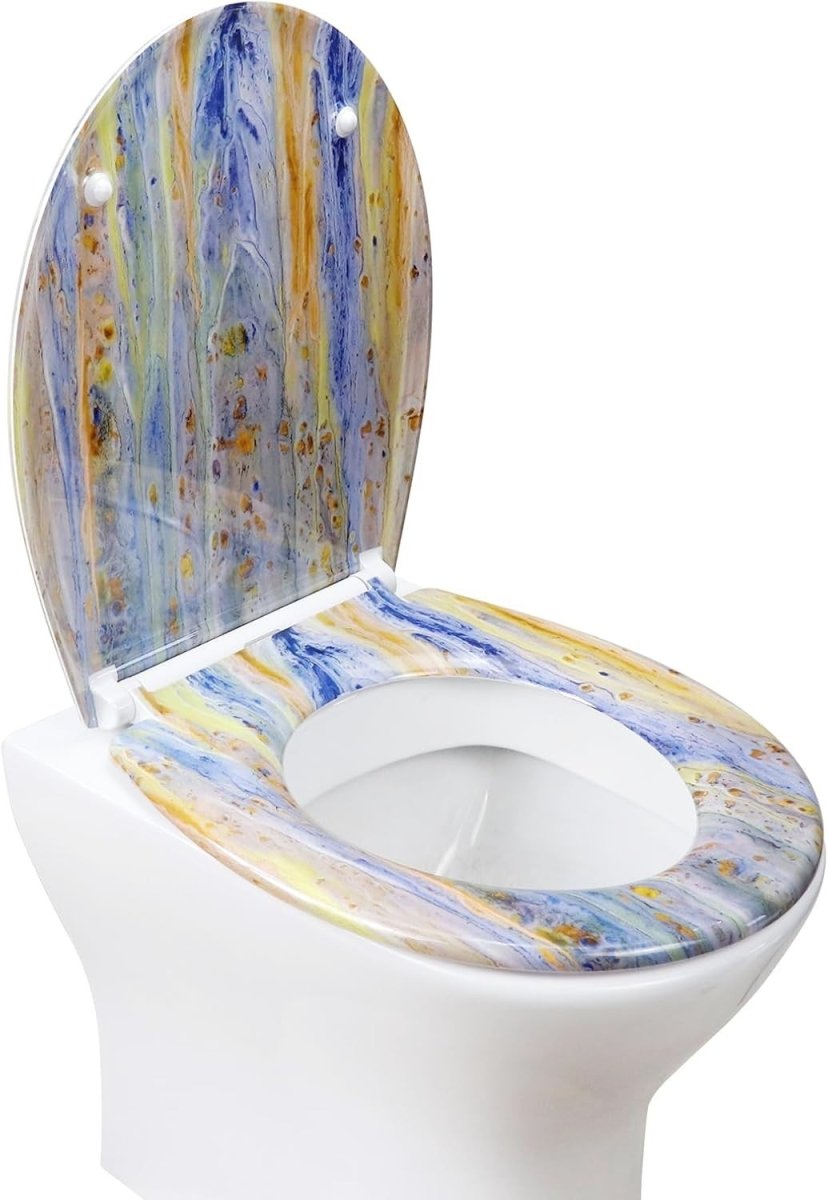 Soft Close Toilet Seat Duroplast Quick Release Top Fix Colourful Patterns 45x37 - Kwikley