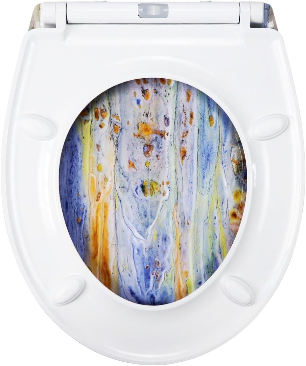 Soft Close Toilet Seat Duroplast Quick Release Top Fix Colourful Patterns 45x37 - Kwikley