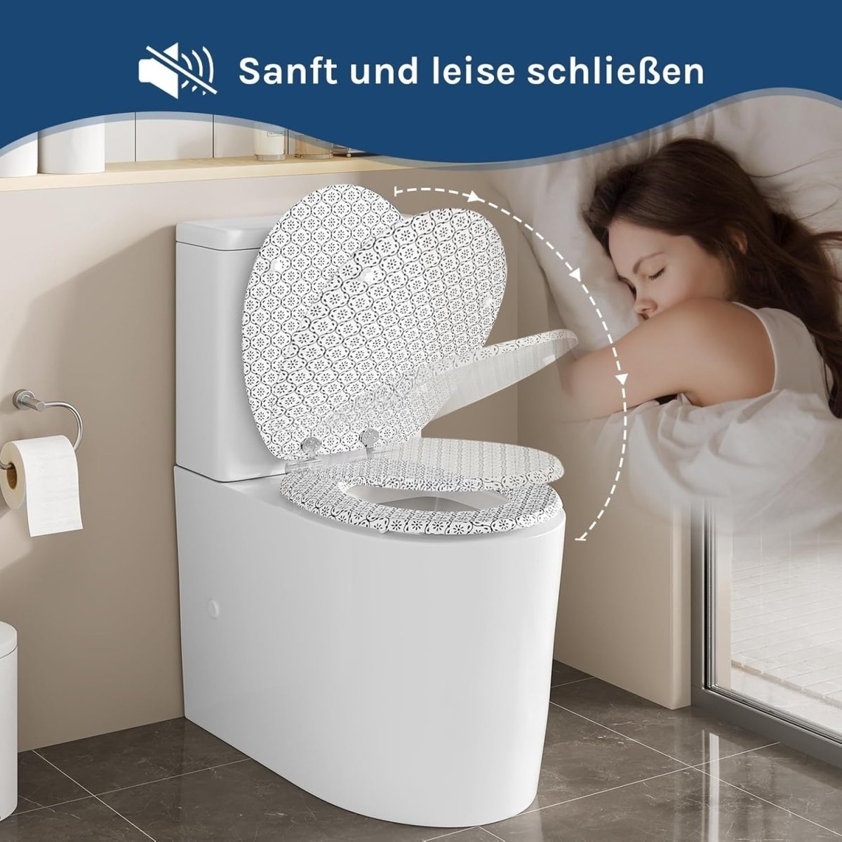 Soft Close Toilet Seat O - Shape Wood Quick Release Tile Pattern 175kg - Kwikley