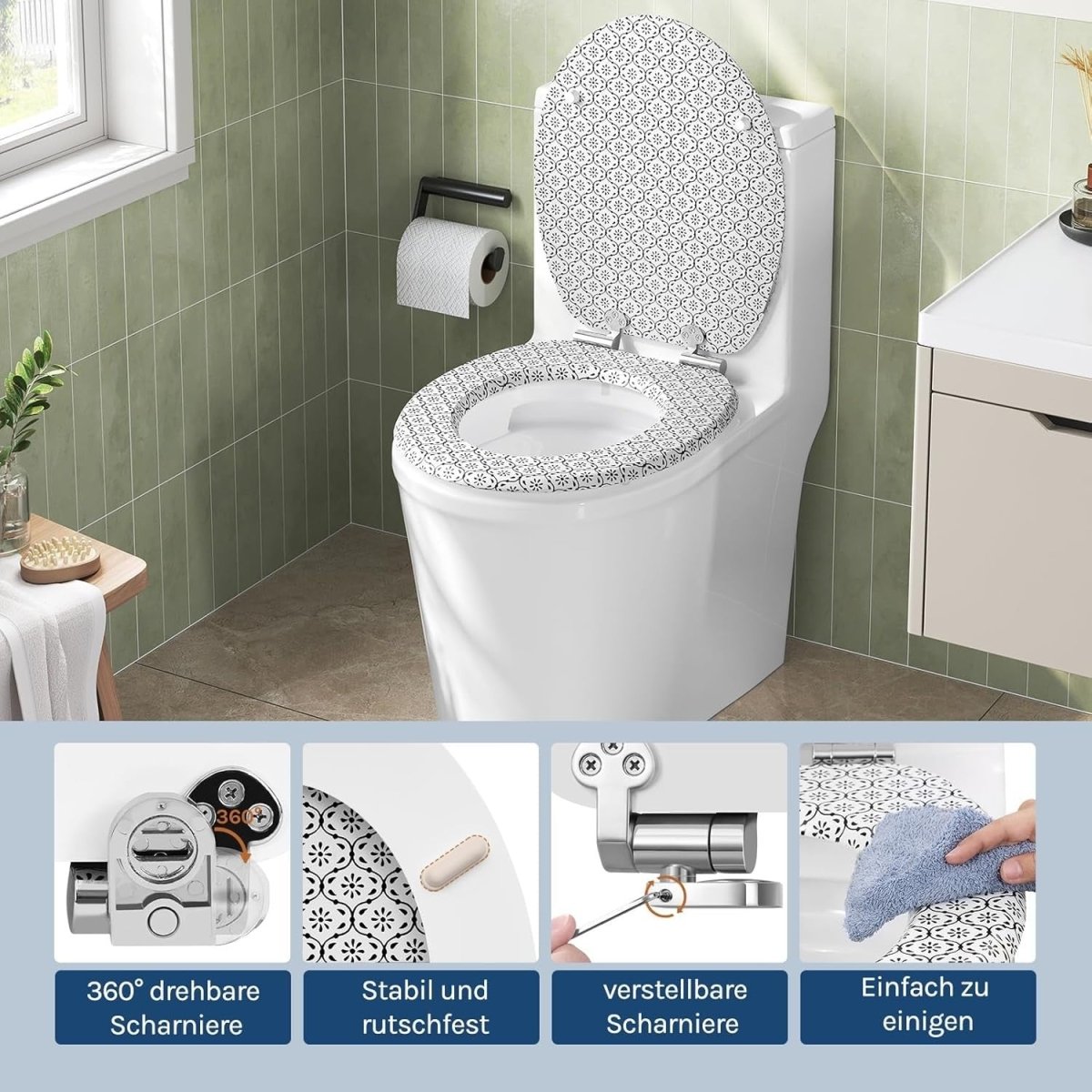 Soft Close Toilet Seat O - Shape Wood Quick Release Tile Pattern 175kg - Kwikley