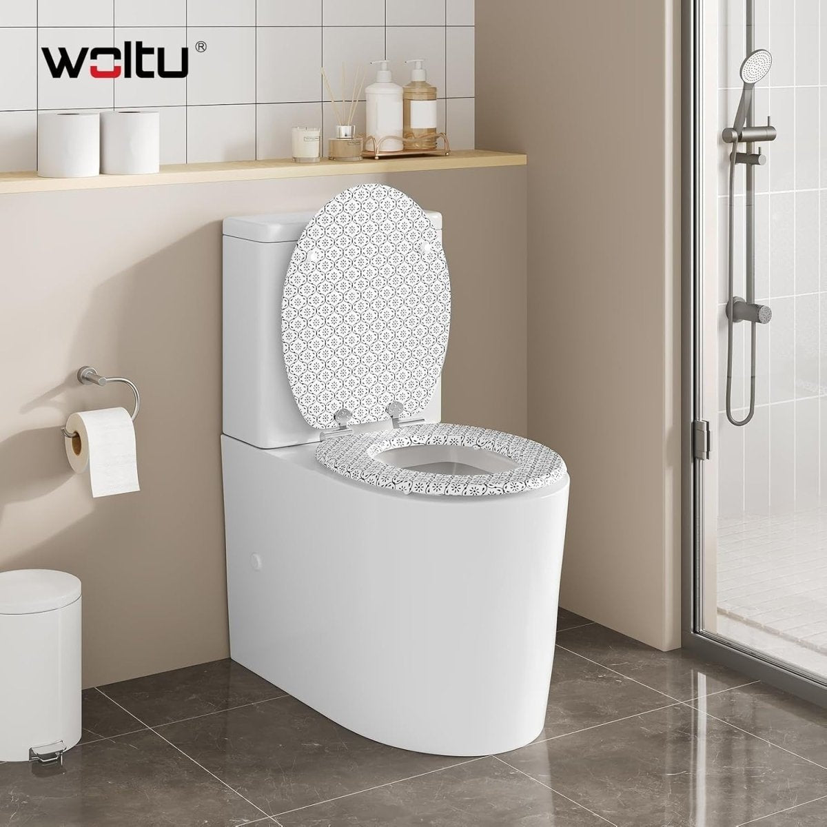 Soft Close Toilet Seat O - Shape Wood Quick Release Tile Pattern 175kg - Kwikley