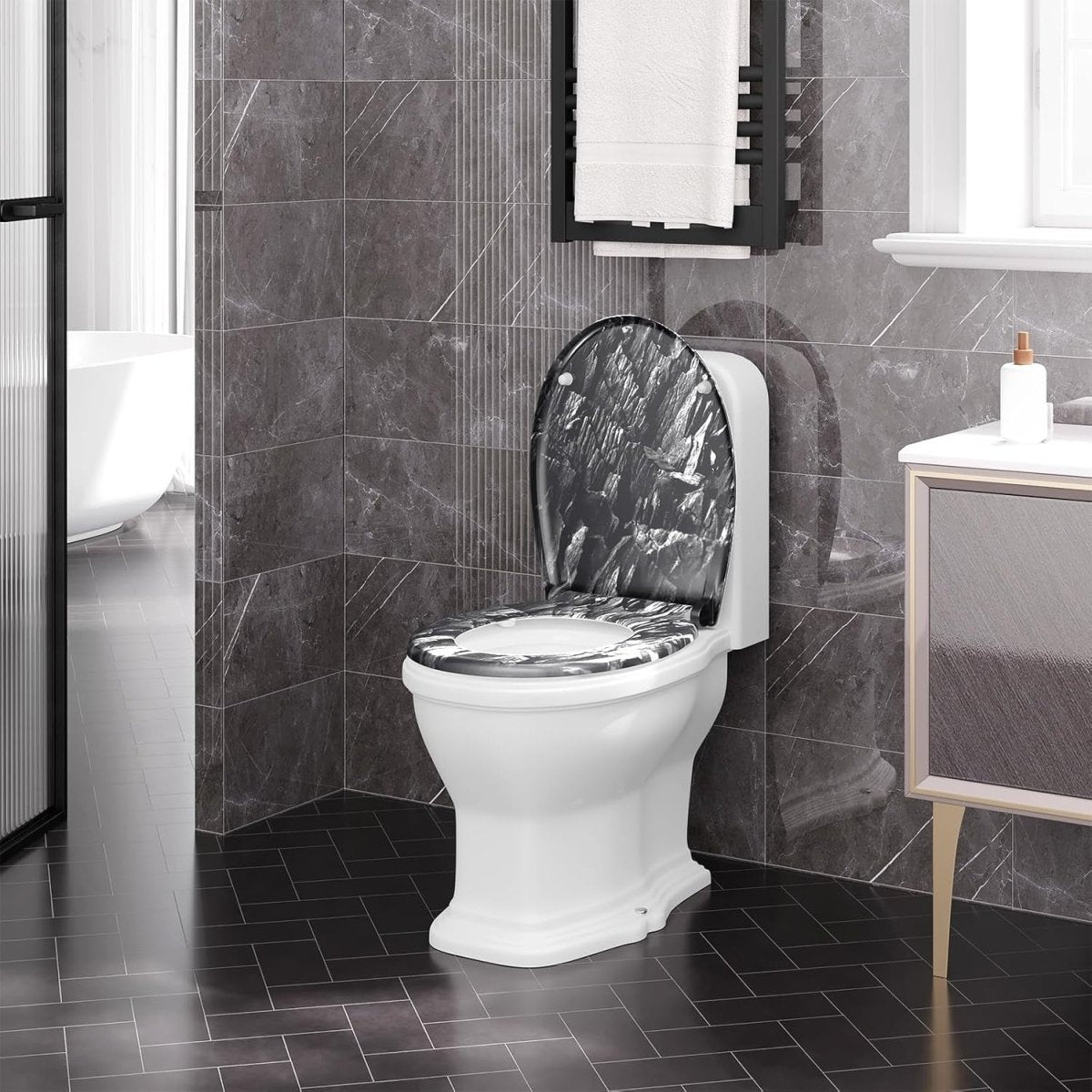 Soft Close Toilet Seat Quick Release O Shape Stainless Hinges 37x47.5cm - Kwikley