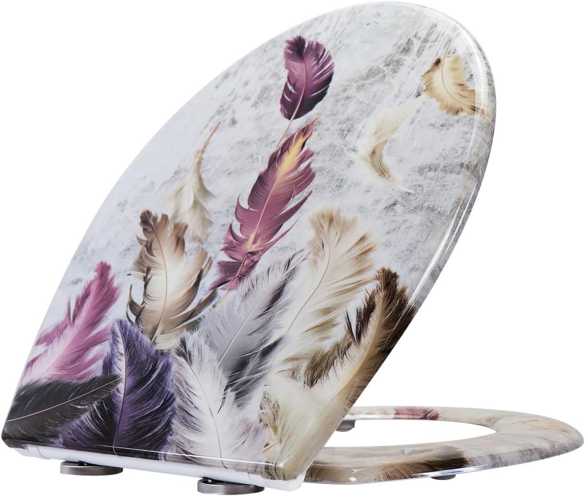 Soft Close Toilet Seat Quick Release Top Fixing Feathers Pattern 45x37cm - Kwikley