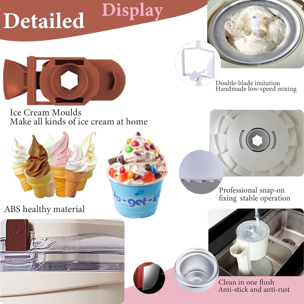 Soft Serve Ice Cream Maker 1L Home Slushie Sorbet Frozen Dessert Machine - Kwikley