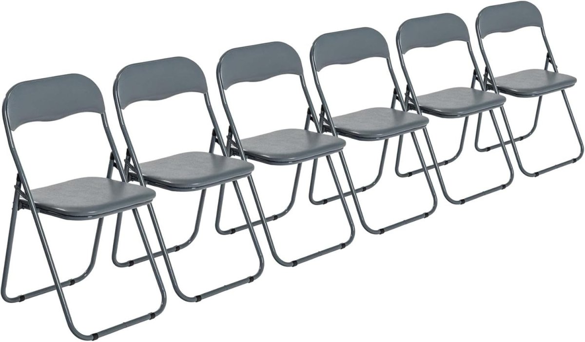 Solid Grey Padded Folding Chairs Set of 6 – Foldable Metal Frame Desk Chair - Kwikley