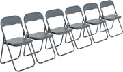 Solid Grey Padded Folding Chairs Set of 6 – Foldable Metal Frame Desk Chair - Kwikley
