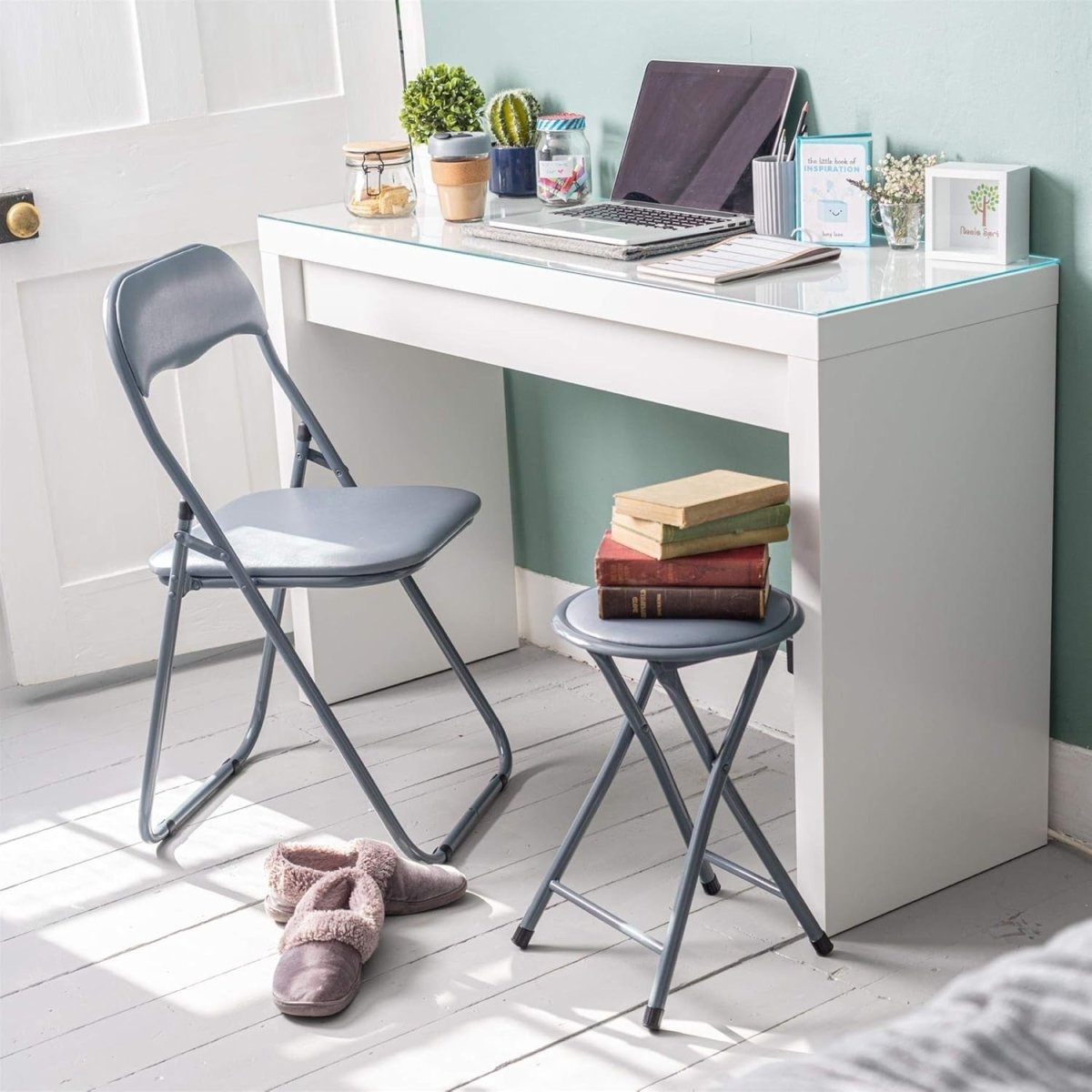 Solid Grey Padded Folding Chairs Set of 6 – Foldable Metal Frame Desk Chair - Kwikley