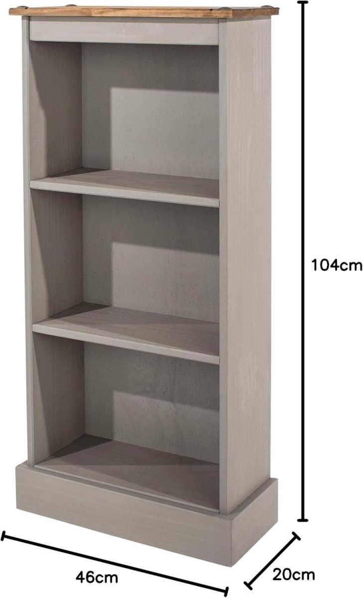 Solid Pine 3 Tier Low Bookcase Wooden Storage Shelf Unit Grey - Kwikley