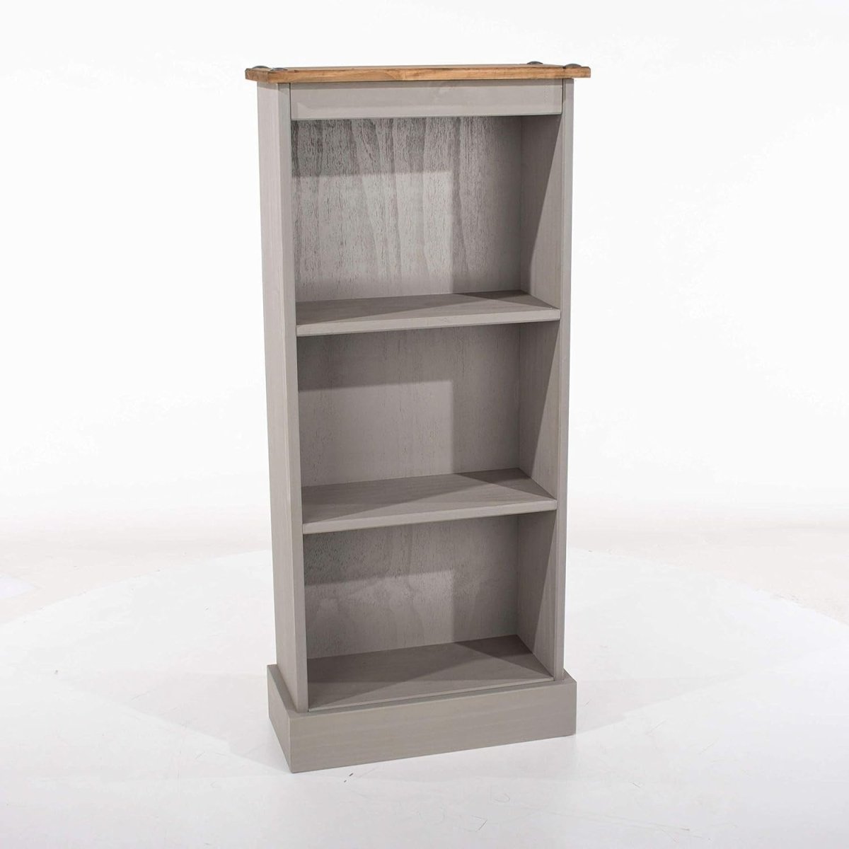 Solid Pine 3 Tier Low Bookcase Wooden Storage Shelf Unit Grey - Kwikley