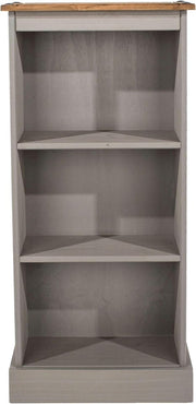 Solid Pine 3 Tier Low Bookcase Wooden Storage Shelf Unit Grey - Kwikley