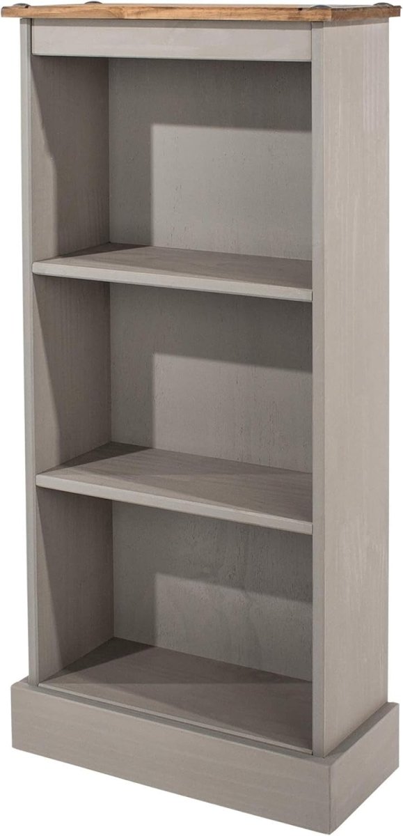 Solid Pine 3 Tier Low Bookcase Wooden Storage Shelf Unit Grey - Kwikley