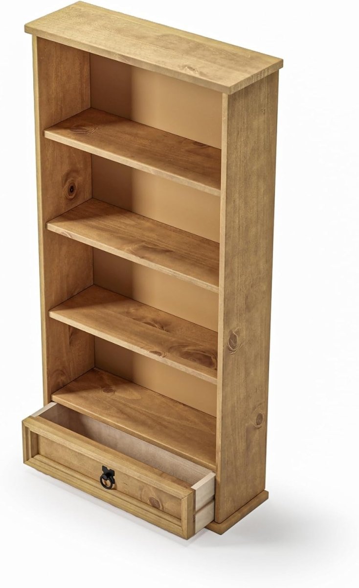 Solid Pine DVD CD Storage Rack Bookcase 1 Drawer Rustic Media Unit - Kwikley