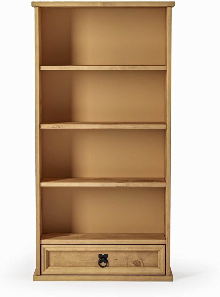 Solid Pine DVD CD Storage Rack Bookcase 1 Drawer Rustic Media Unit - Kwikley