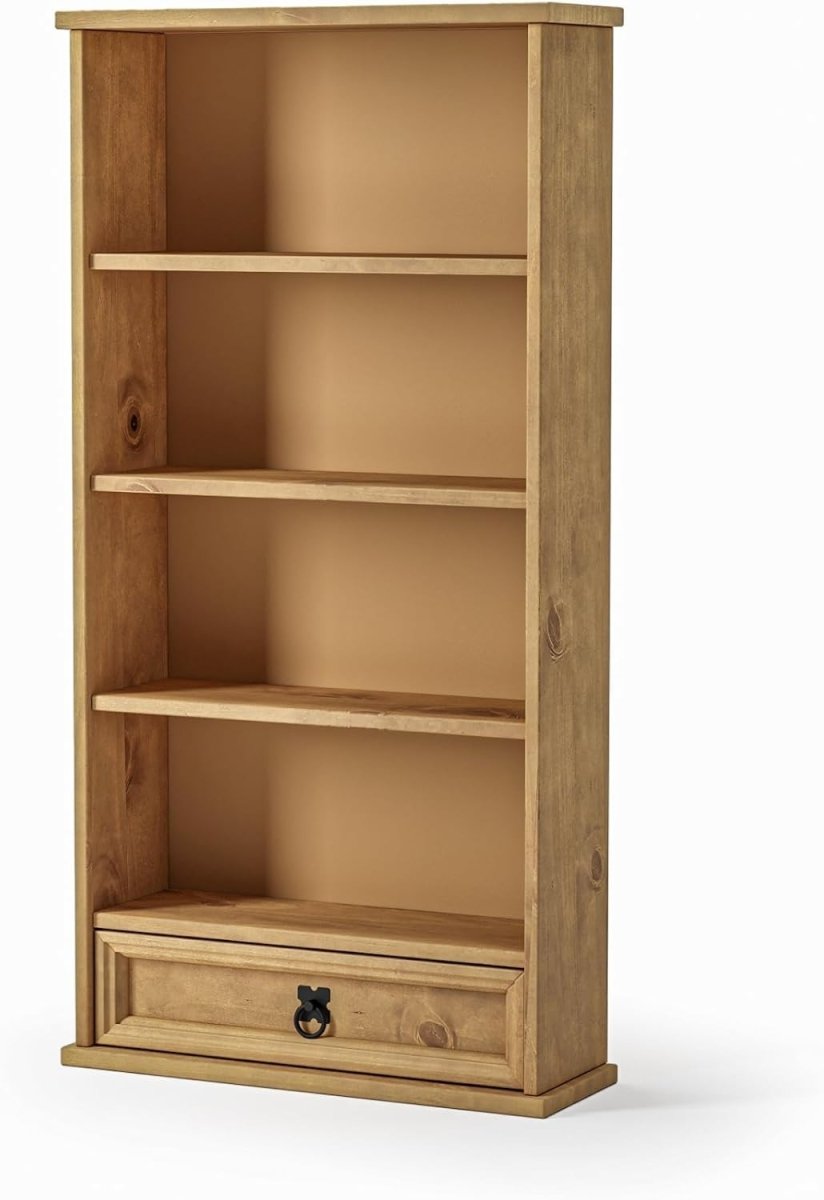 Solid Pine DVD CD Storage Rack Bookcase 1 Drawer Rustic Media Unit - Kwikley