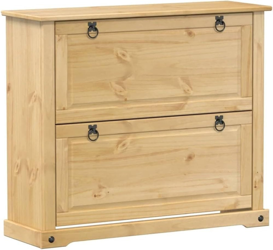 Solid Pine Shoe Cabinet with Flip - Drawer, Rustic Storage Stand 99x32x47cm - Kwikley