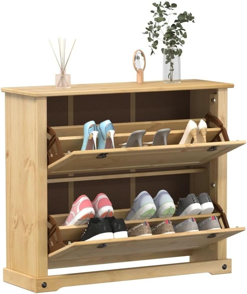 Solid Pine Shoe Cabinet with Flip - Drawer, Rustic Storage Stand 99x32x47cm - Kwikley