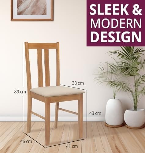 Solid Wood Dining Chairs Set of 2 Cream Padded Modern Kitchen Oak - Kwikley
